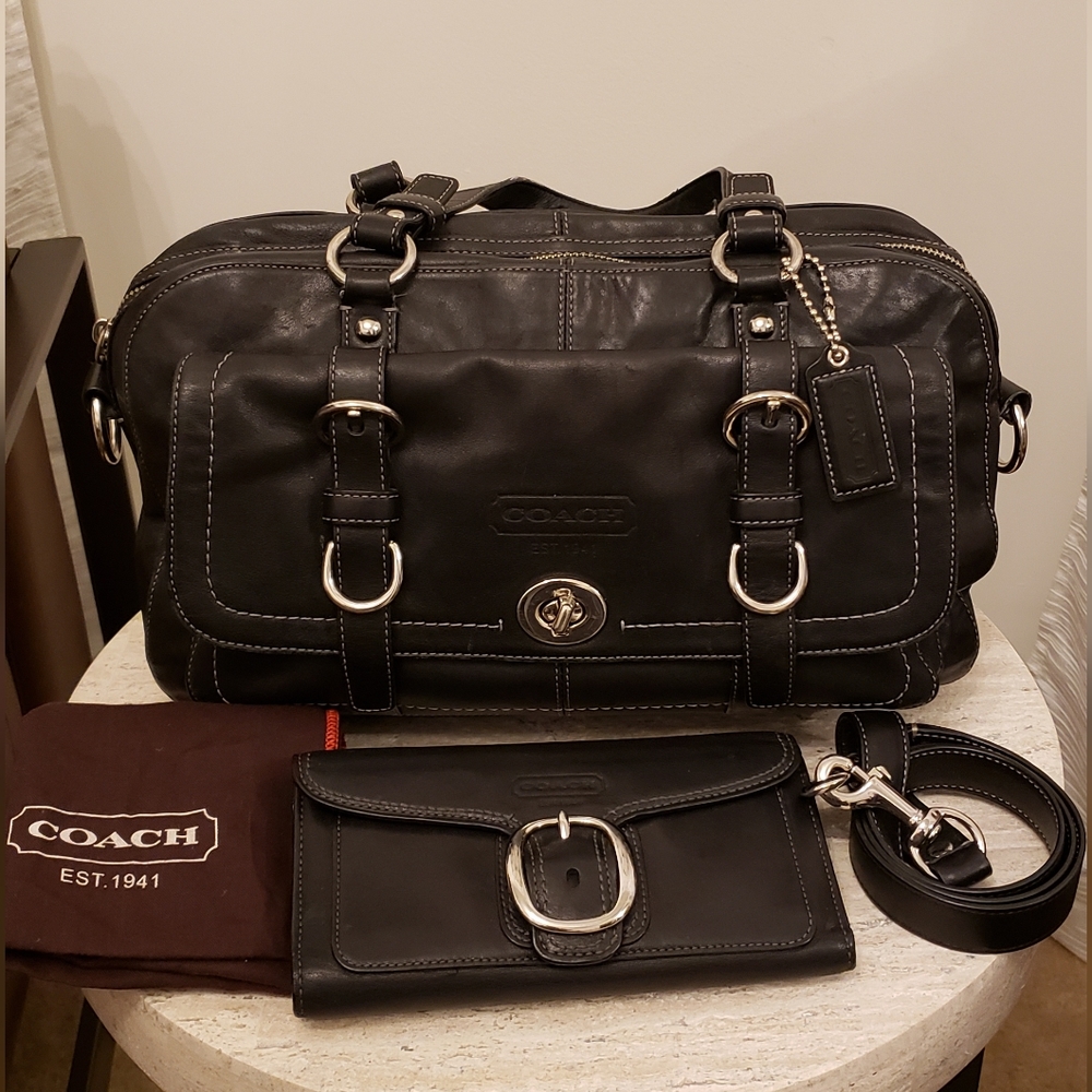Coach Chelsea Style Black Leather Satchel and Checkbook Wallet